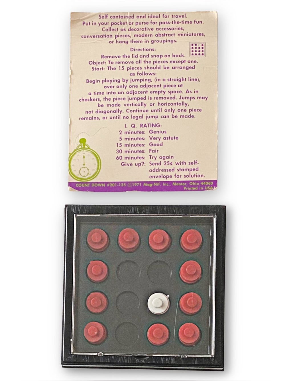 Mag-Nif Vintage 1970s Count Down Travel Pocket Peg Puzzle Handheld Strategy Game